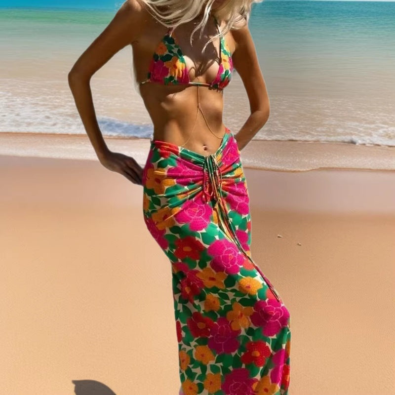 Maillot de Bain Femme 3 Pièces Séparable – Imprimé Rétro Style Bord de Mer