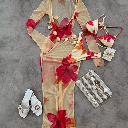 Ensemble bikini sexy taille basse et haut à bretelles imprimé