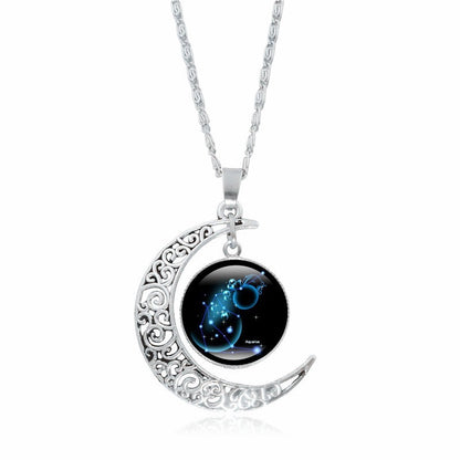 Collier Pendentif Signe du Zodiaque – Lune Lumineuse Argentée, Choker Minimaliste pour Femme
