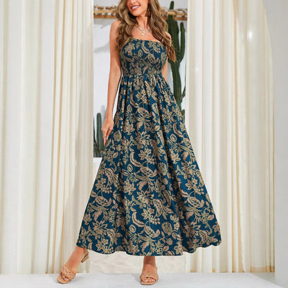 Robe Longue Florale Épaule Dénudée Sans Manches – Surjupe Élégante