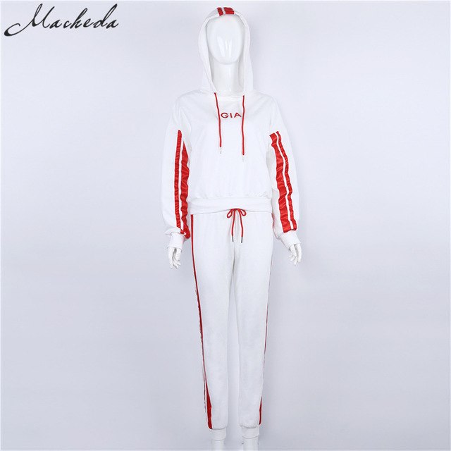 Ensemble Sportswear Femme 2 Pièces – Sweat à Capuche & Pantalon de Jogging, Rouge/Blanc